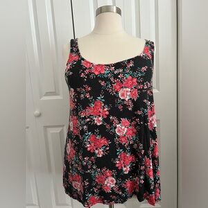 Torrid Black Floral Cut-Out Back Tank Top